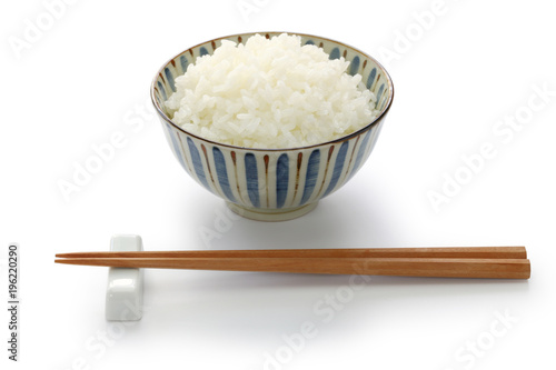 Obraz na plátně gohan, cooked white rice, japanese staple food isolated on white background