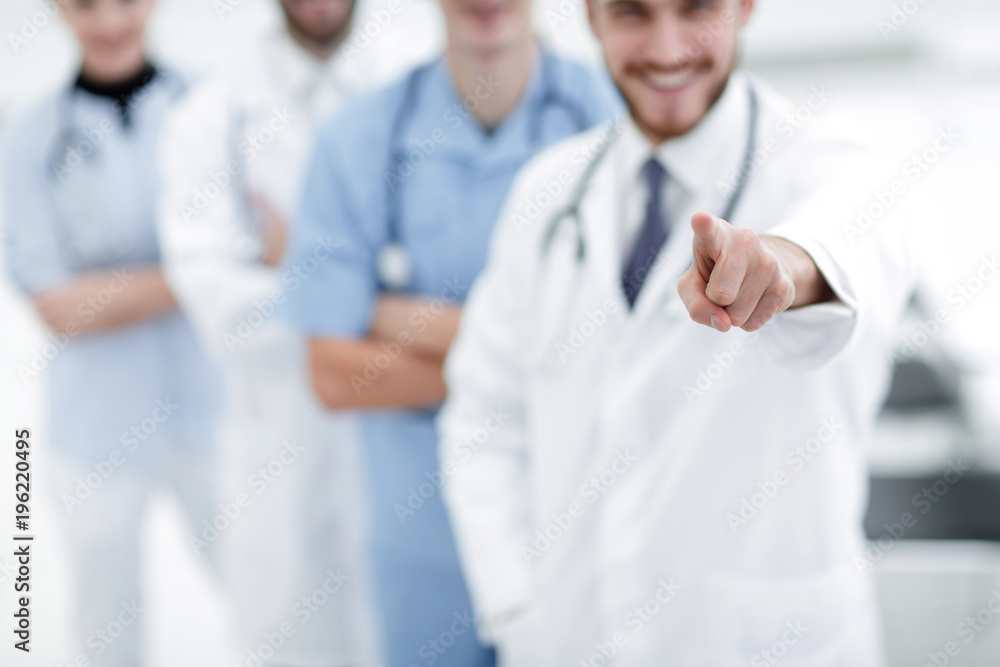 experienced doctor showing forward experienced doctor showing forward