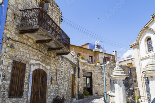 Mountain village of Pano Lefkara. Cyprus. Winding street with ancient stone houses