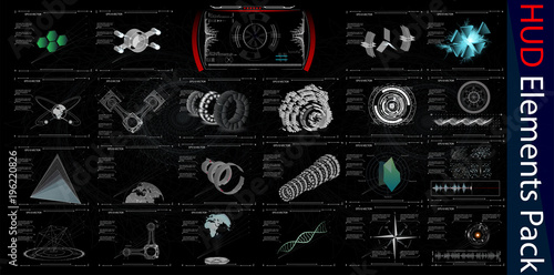 HUD Elements Mega Pack.  Elements. Sci Fi Futuristic User Interface. Menu Button. Vector Illustration.3d