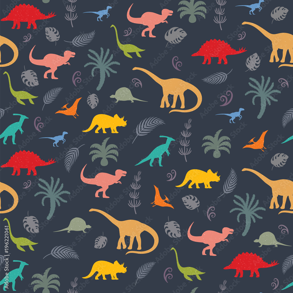 Seamless pattern with dinosaur silhouettes.
