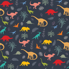 Handdoek met foto Jongenskamer Naadloos patroon dinosaurus silhouetten  © nataliasheinkin
