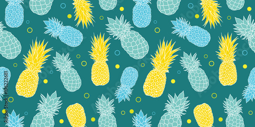 Vector dark green, blue and yellow summer tropical seamless pattern backgroun...