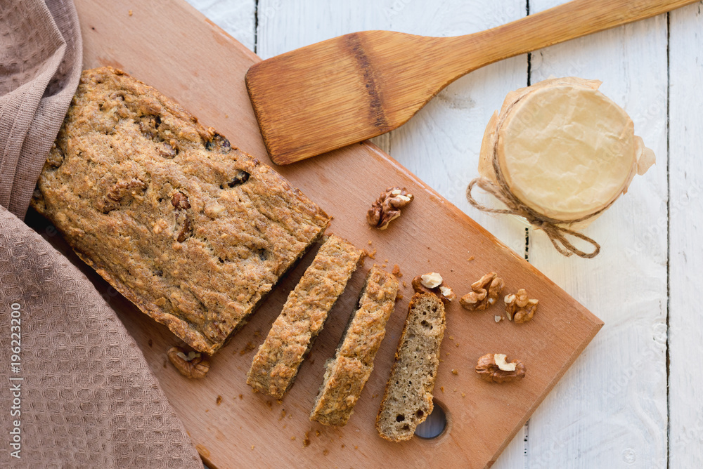 Flat lay homemade dietary bread in rustic style. Flat lay homemade dietary bread in rustic style.