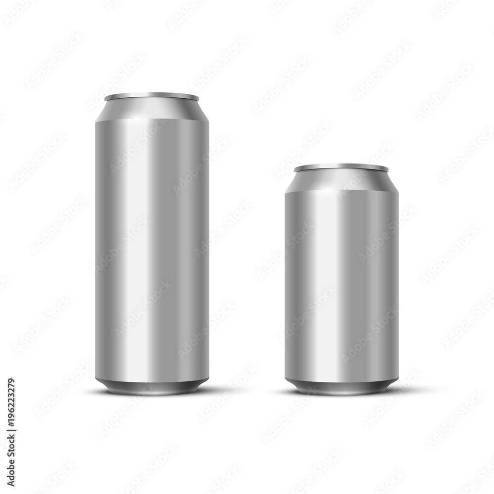 Aluminium beer or soda pack mock up. Vector realistic blank metallic cans isolated on white background. Aluminium beer or soda pack mock up. Vector realistic blank metallic cans isolated on white background.