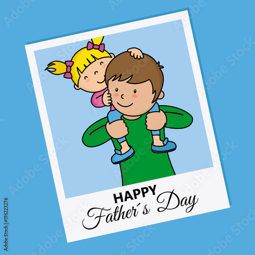 happy fathers day. Photo father and daughter sitting on his shoulders