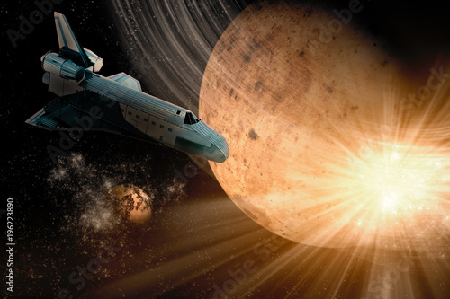Spaceship / View of spaceship with planet in the space. Digital retouch.