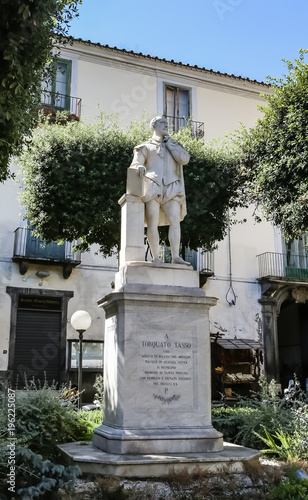  Piazza Tasso in Sorrento. Monument of Torquato Tasso at Central Square in Sorrento, Italy photo