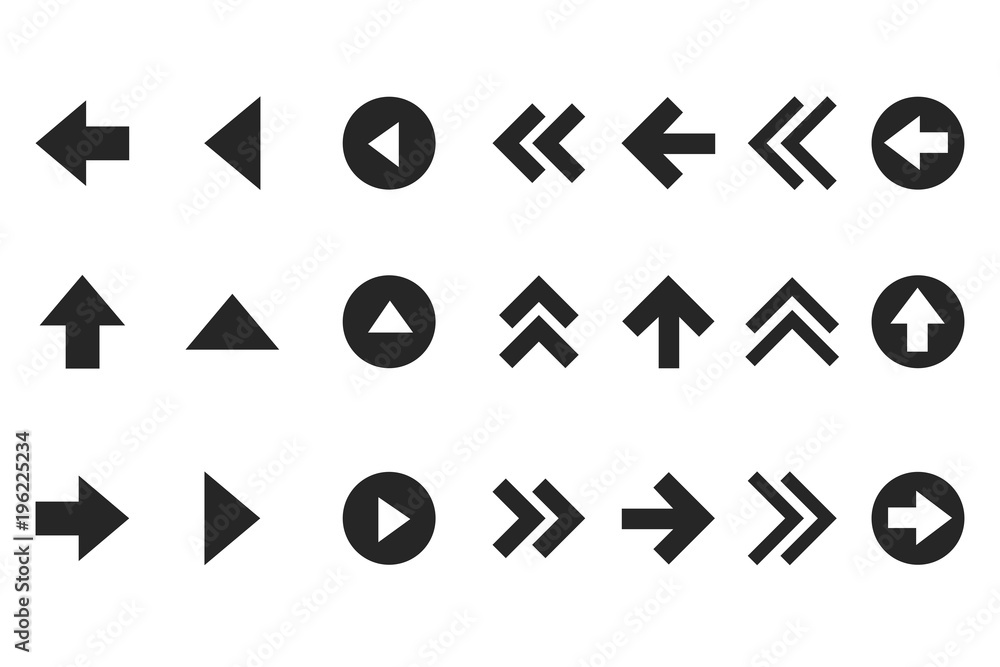 Plakat arrow icons set. navigate the map vector illustration