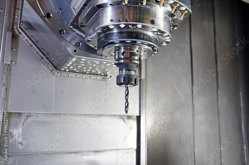 Drill on cnc lathe fixed on machining head on milling machine