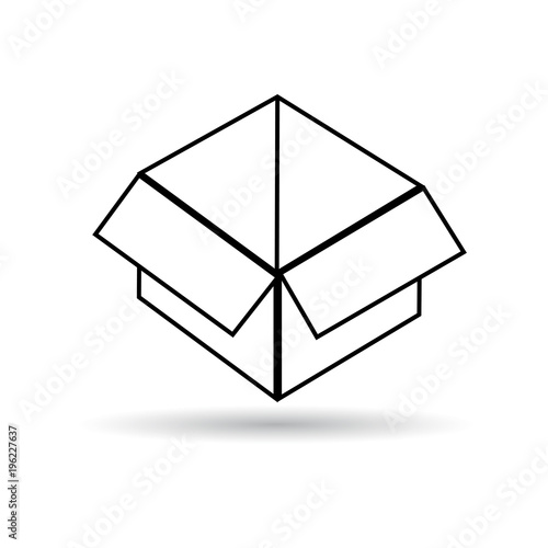 Icon open box outline black on white background