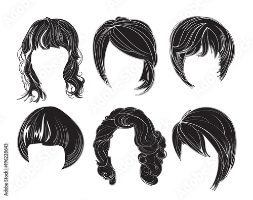 Hair silhouettes set, woman hairstyle.