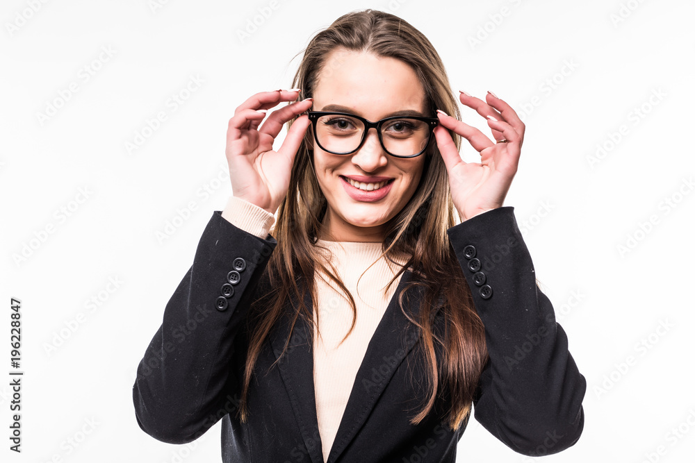 Portrait of business woman in glasses isolated on white background Portrait of business woman in glasses isolated on white background