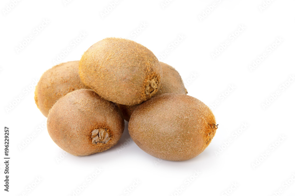 Five whole kiwifruit isolated on white background. Ripe fresh kiwi fruit. Five whole kiwifruit isolated on white background. Ripe fresh kiwi fruit.