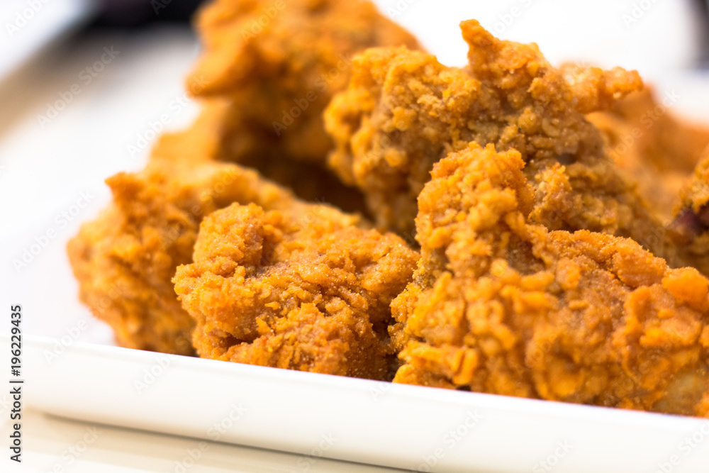 chicken fried isolated on white background, front view from the top, technical cost-up. chicken fried isolated on white background, front view from the top, technical cost-up.