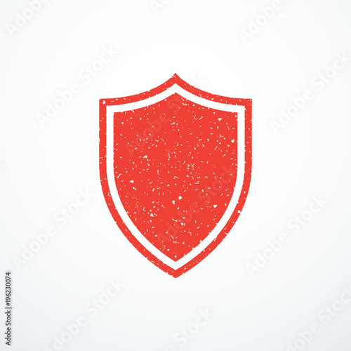 Red grunge shield icon. Vector illustration