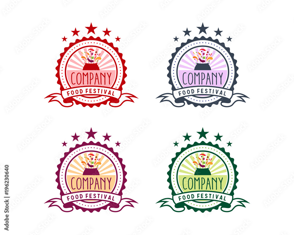 Full Colors Pot Put Out Vegetables with Rays - Food Festival Classic Circle Symbol Vintage Logo Vector Set Full Colors Pot Put Out Vegetables with Rays - Food Festival Classic Circle Symbol Vintage Logo Vector Set