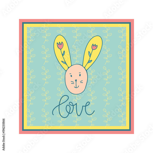 Cute hand drawn rabbit. Greeting card for invitation  save the date  Valentines Day.