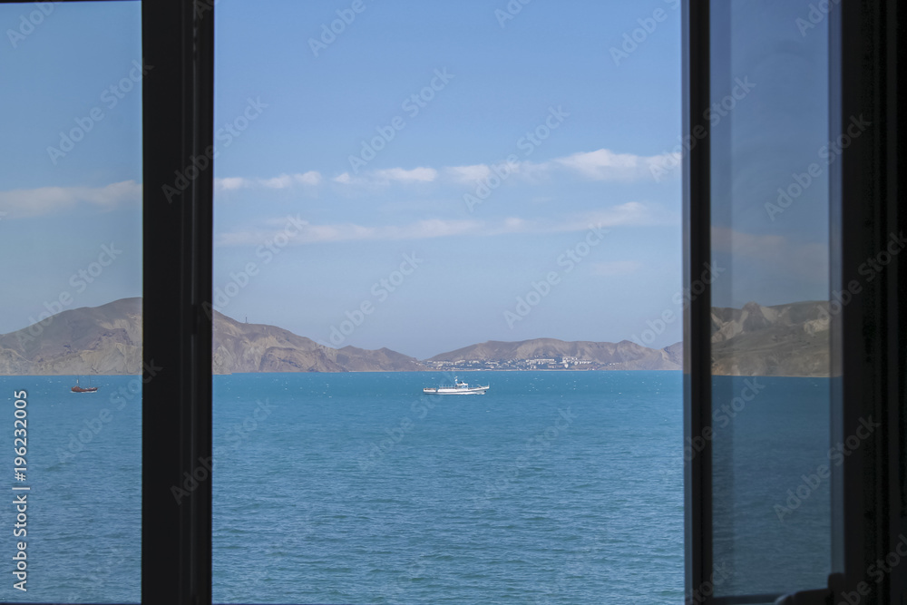 Beautiful view of the yacht from the window