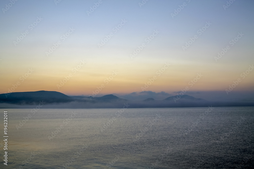 Dawn over the black sea, mountain horizon