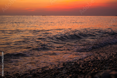 Amazing sea sunset  the sun  waves  clouds