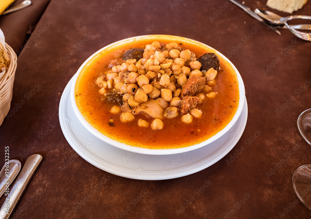 Spanish food. Callos is a traditional meal with chickpeas, spices and pork Spanish food. Callos is a traditional meal with chickpeas, spices and pork