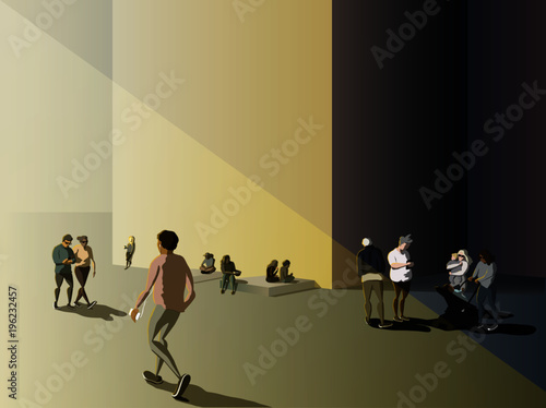 Sunshine and people in a big city