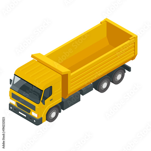 Isometric a dump truck, dumper, tipper truck isolated on white.