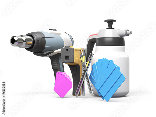 Car wrapping tools isolated on white, 3d illustration