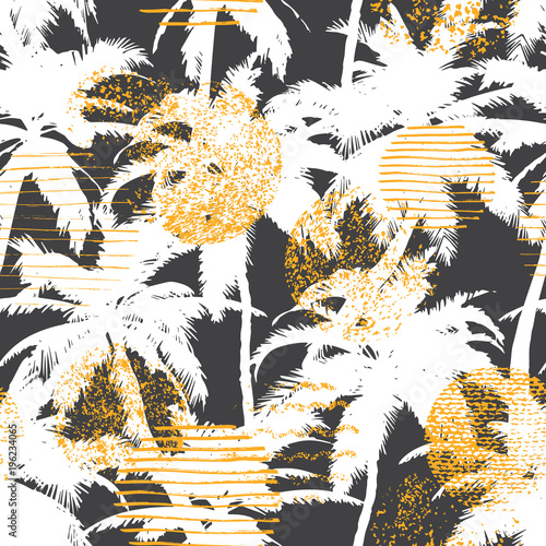 Trendy seamless exotic pattern with tropical plants. Modern abstract design for paper, wallpaper, cover, fabric and other users. Vector illustration.