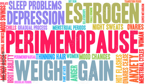 Perimenopause Word Cloud on a white background.  photo