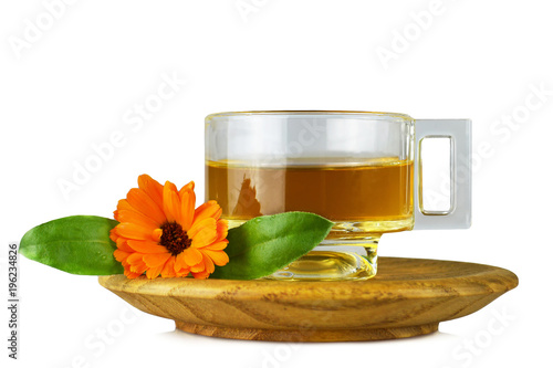 Calendula tea isolated on white background photo