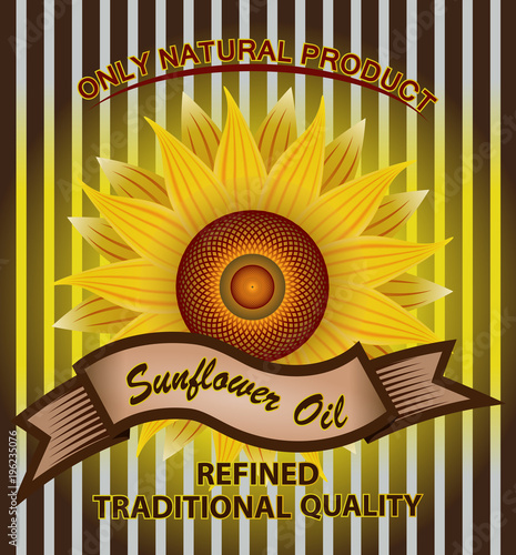 vector label for refined sunflower oil with sunflower