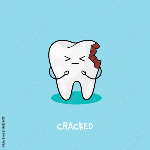 Cracked tooth icon. Illustration for children dentistry. Oral hygiene, teeth cleaning.