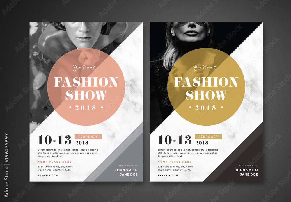 Fashion Show Flyer Layout with Marble Texture 1 Stock Template | Adobe ...