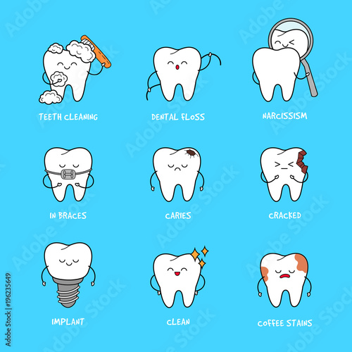 Dental concept for your design. Illustration for children dentistry. Oral hygiene, teeth cleaning. Teeth poster.