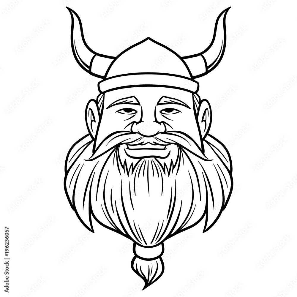 Black And White Viking with Beard A vector cartoon illustration of a