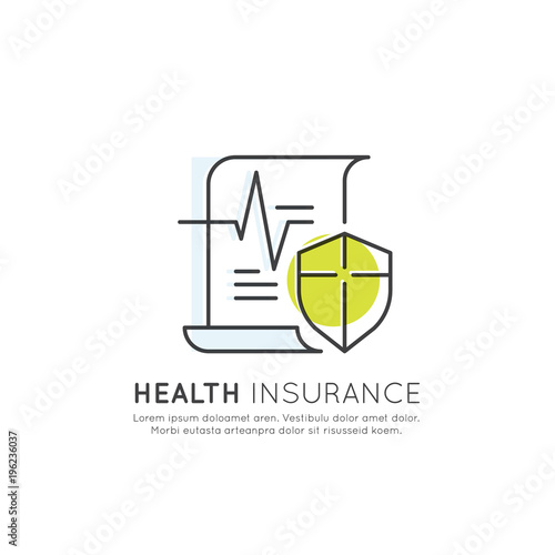 Vector Icon Style Illustration of Health Insurance for Traveling Abroad, Everyday Covering for 365 Days, Medical Service Paper, Isolated Web Element