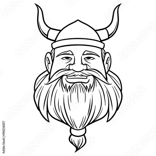 Black And White Viking with Beard - A vector cartoon illustration of a Viking with a Beard.