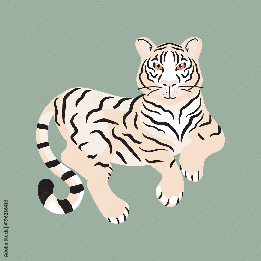 Fototapeta premium Tiger lying on the ground isolated vector.