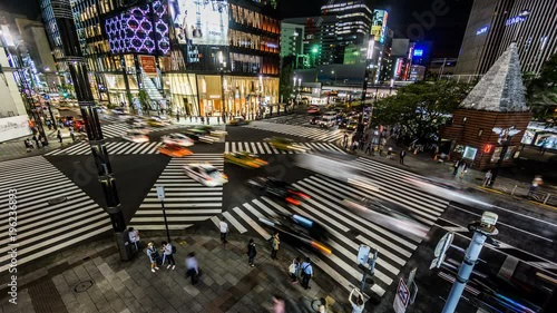 Timelapse and bird view of the Ginza street view,Tokyo, Japan photo