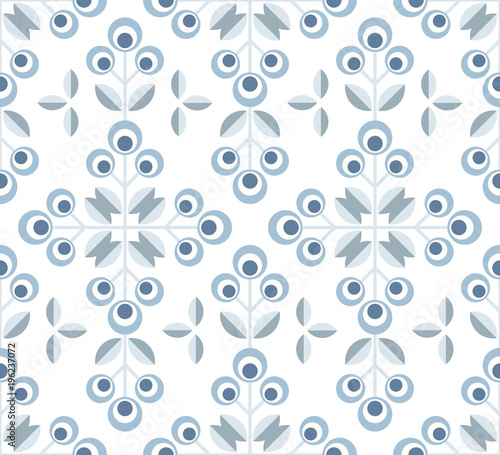Scandinavian floral background, mid century wallpaper, seamless abstract pattern,  Blue, silver grey and white colors . 