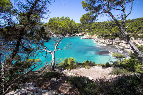 Panorama view of Cala Mitjana  Menorca  Spain