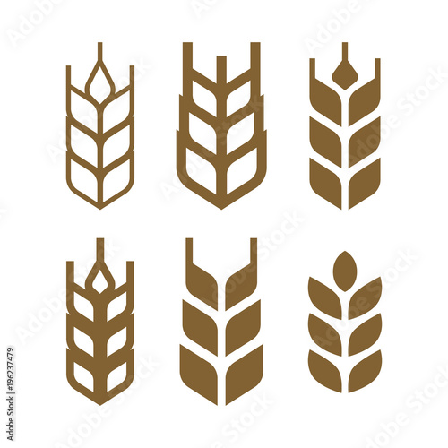 wheat set of icons, wheat grain symbols, barley icon set
