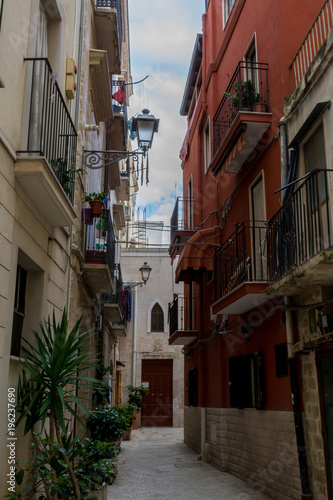 Vertical View of a Coloured Alley in the Historic Centre in San Paolo District. Bari, South of Italy