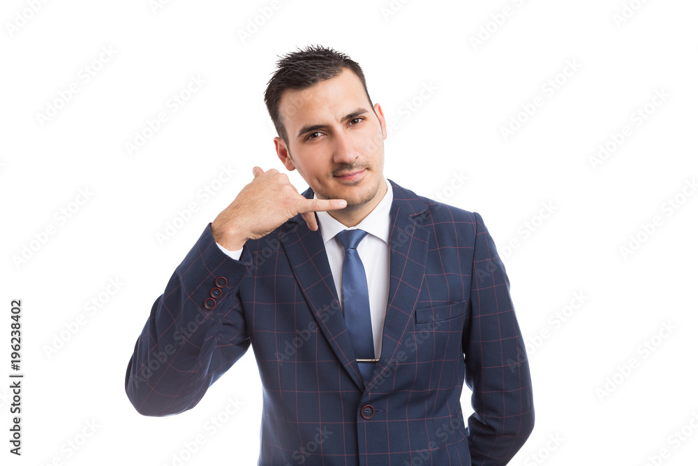 Business man contact person making call us gesture. Business man contact person making call us gesture.