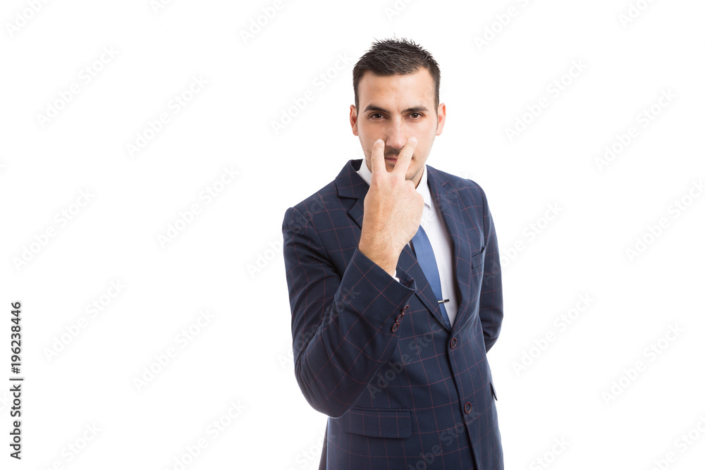 Broker banker or entrepreneur making pay attention gesture. Broker banker or entrepreneur making pay attention gesture.