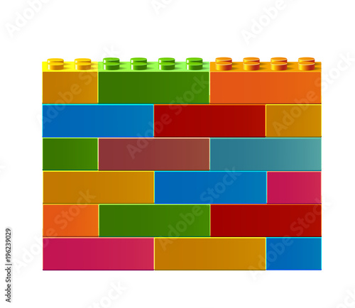 Colorful wall of blocks. 3D blocks. Constructor. Building blocks toys. Colorful building blocks toys. Isolated on white background. Vector illustration Eps10 file