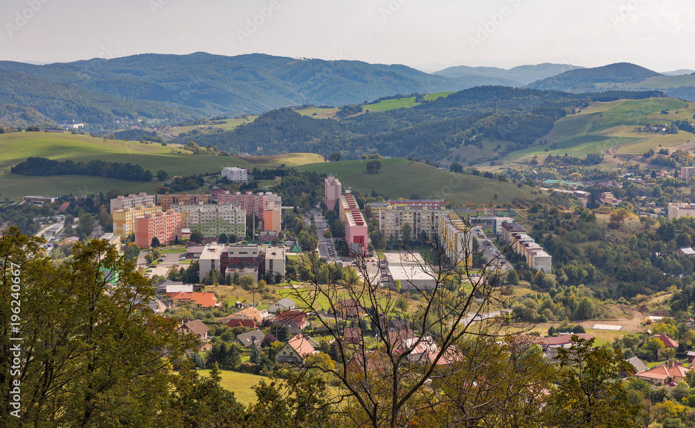 Fototapeta premium Banska Stiavnica aerial autumn townscape in Slovakia.