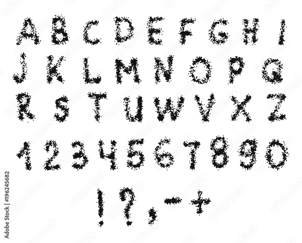 Vector Latin alphabet with numbers. The texture of sea sand